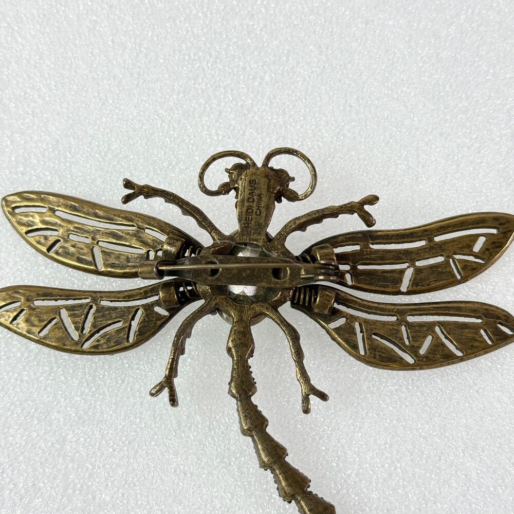 Vintage | Heidi Daus | Trembling Brilliance | Green | Dragonfly Crystal Pin - Picture 4 of 6